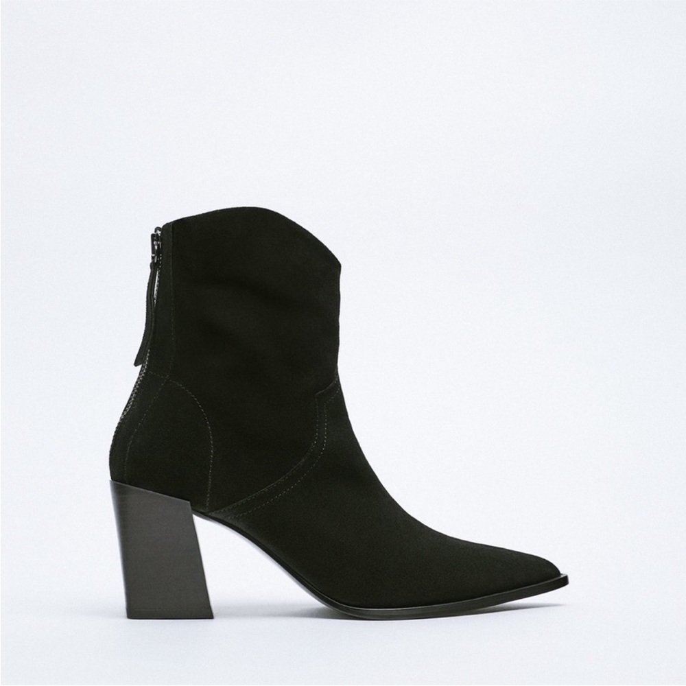 Zara split suede cowboy western high heel ankle boots
